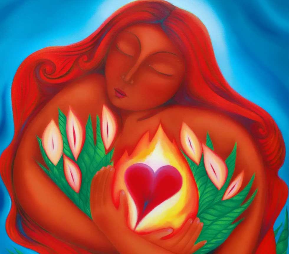 athena-naia-earth-mother-holding-heart-flowers athena naia earth mother holding flaming heart and flowers